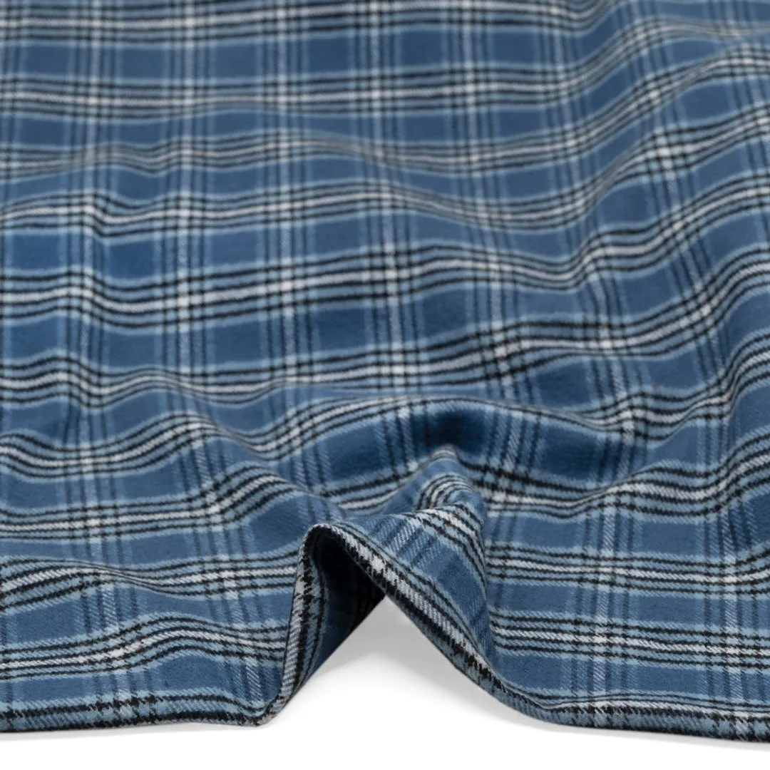 Remnant - 1.1m - Plaid Classic Cotton Flannel - Pacific/Black/Glacier