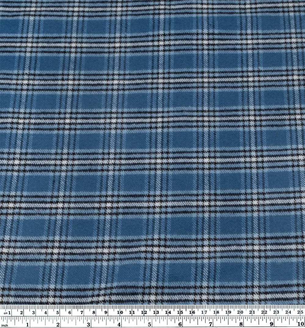 Remnant - 1.1m - Plaid Classic Cotton Flannel - Pacific/Black/Glacier