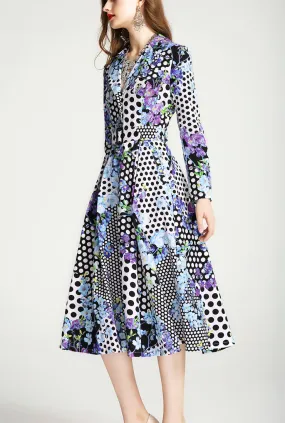 Retro Floral Print Cinched-Waist Trench Coat