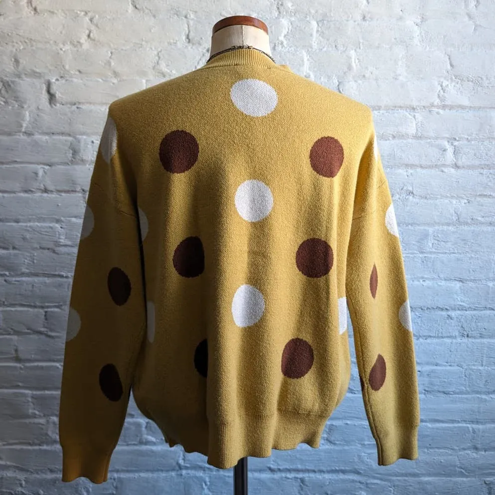 Retro Yellow Polkadot Knit Cardigan Mustard Preppy Sunshine Granny Chic Sweater