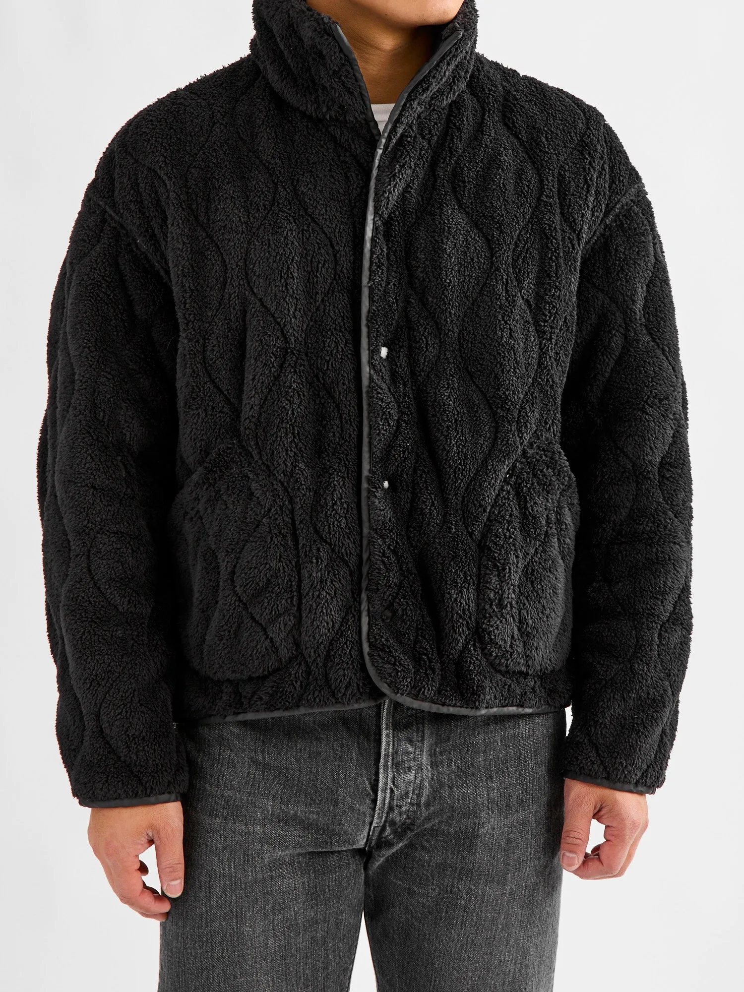 Reversible Nylon Ripstop Boa Liner Jacket in Black