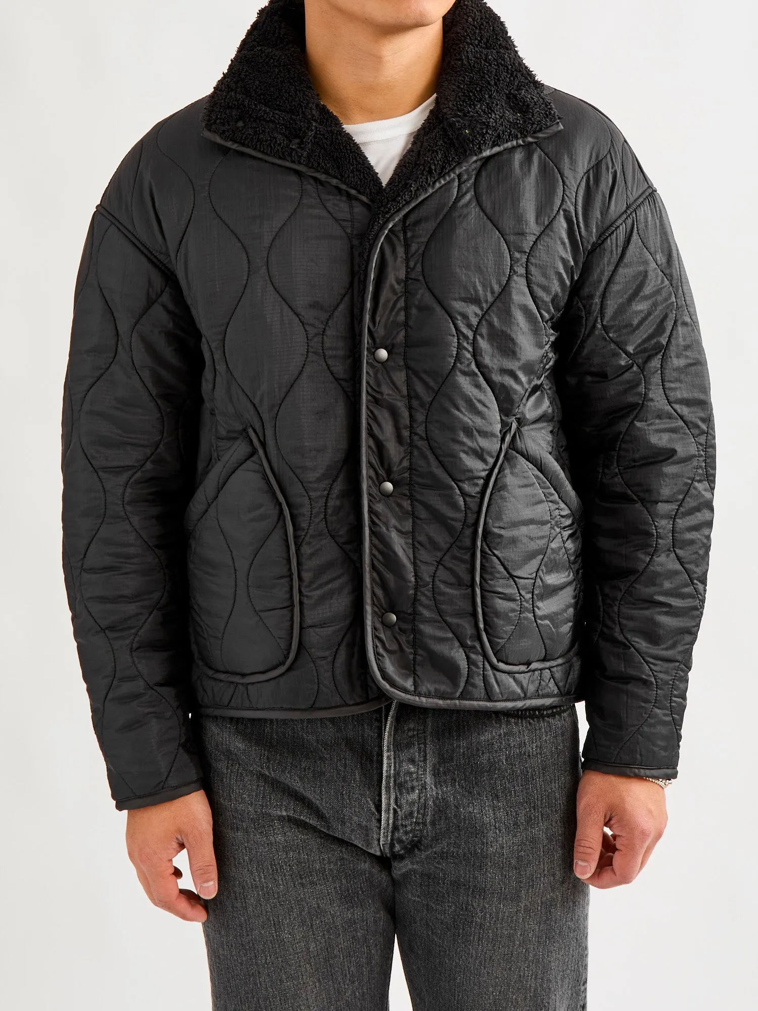 Reversible Nylon Ripstop Boa Liner Jacket in Black