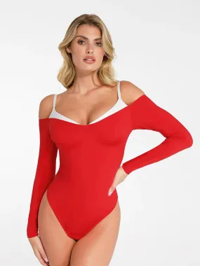 Shapewear Long Sleeve Cold Shoulder Tummy Control Bodysuit