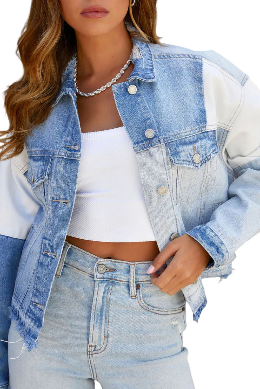 Sky Blue Denim Hem Jacket