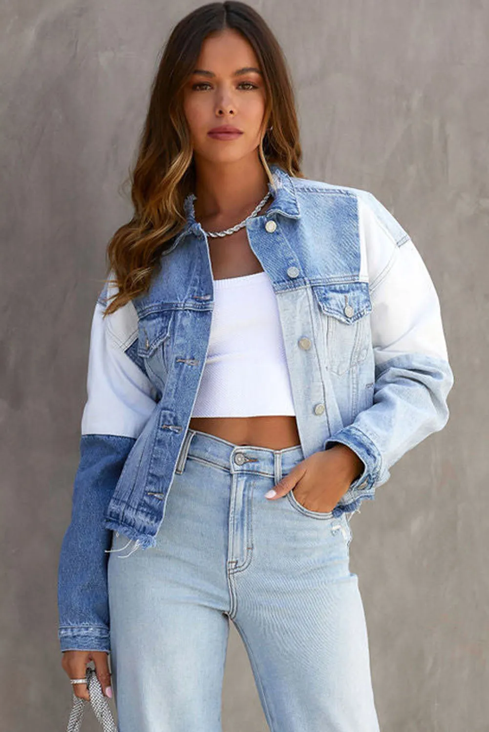 Sky Blue Denim Hem Jacket