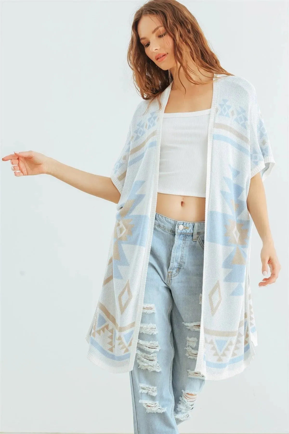 Sky Mix Tribal Print Knit Open Front Cardigan /2-2-2