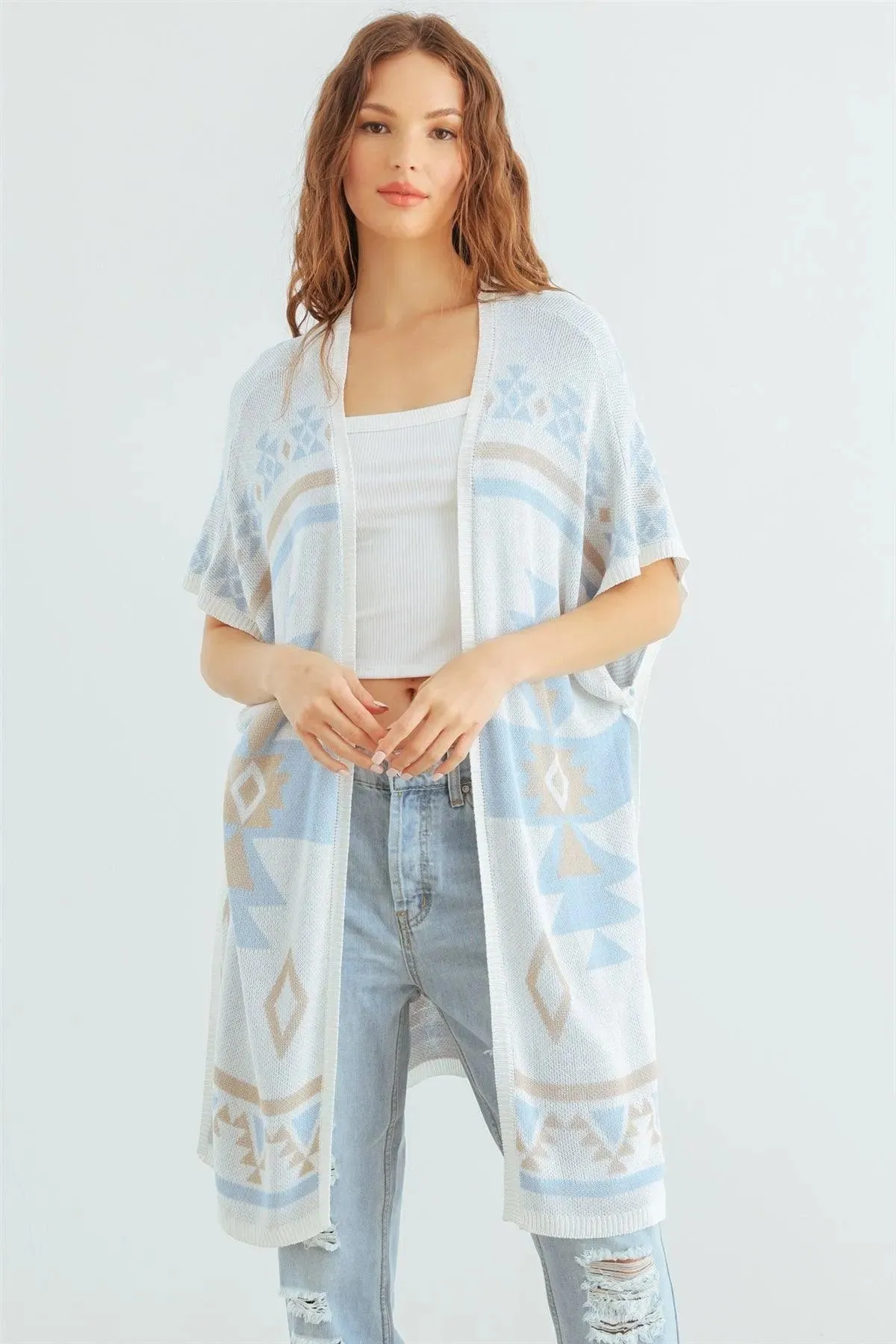 Sky Mix Tribal Print Knit Open Front Cardigan /2-2-2