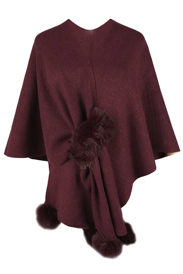 Solid Color Fur Ball Casual Knitted Shawl Cardigan