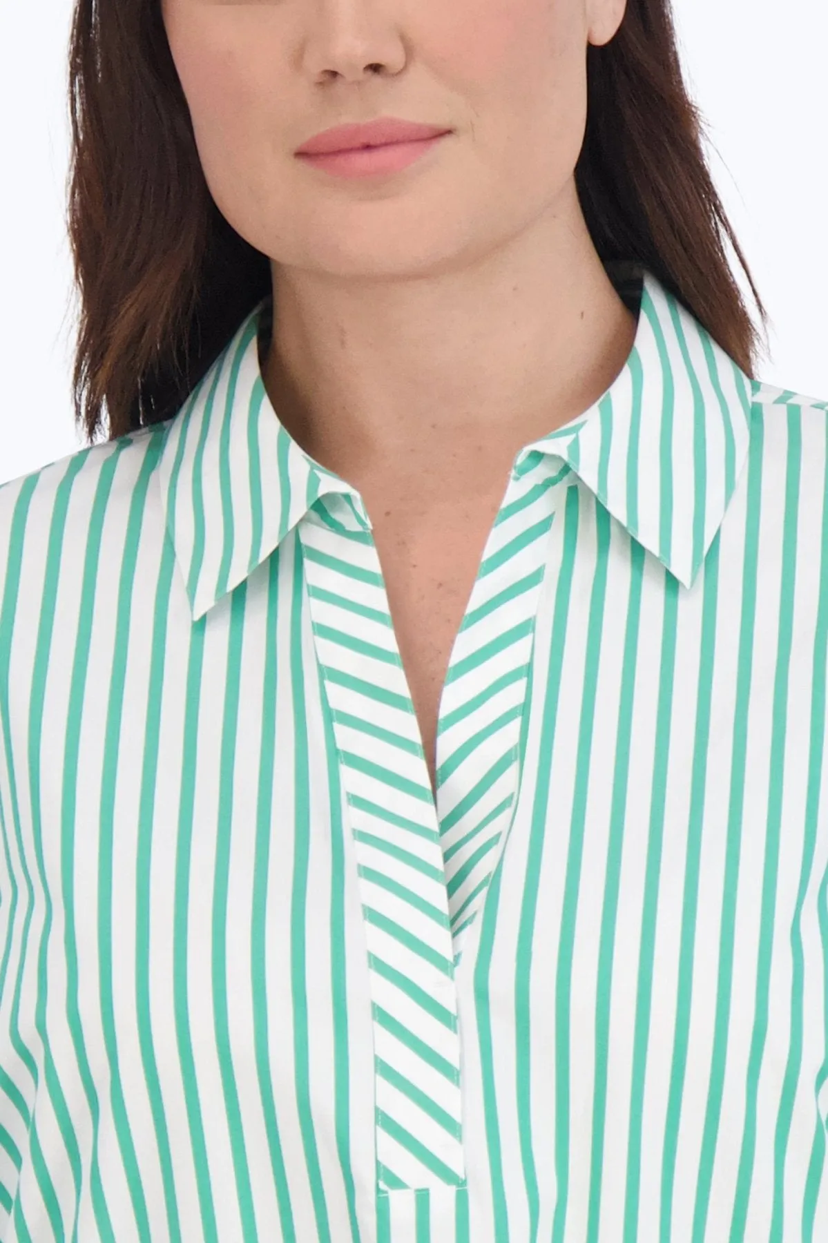 Sophia Plus Stretch No Iron Stripe Popover Shirt