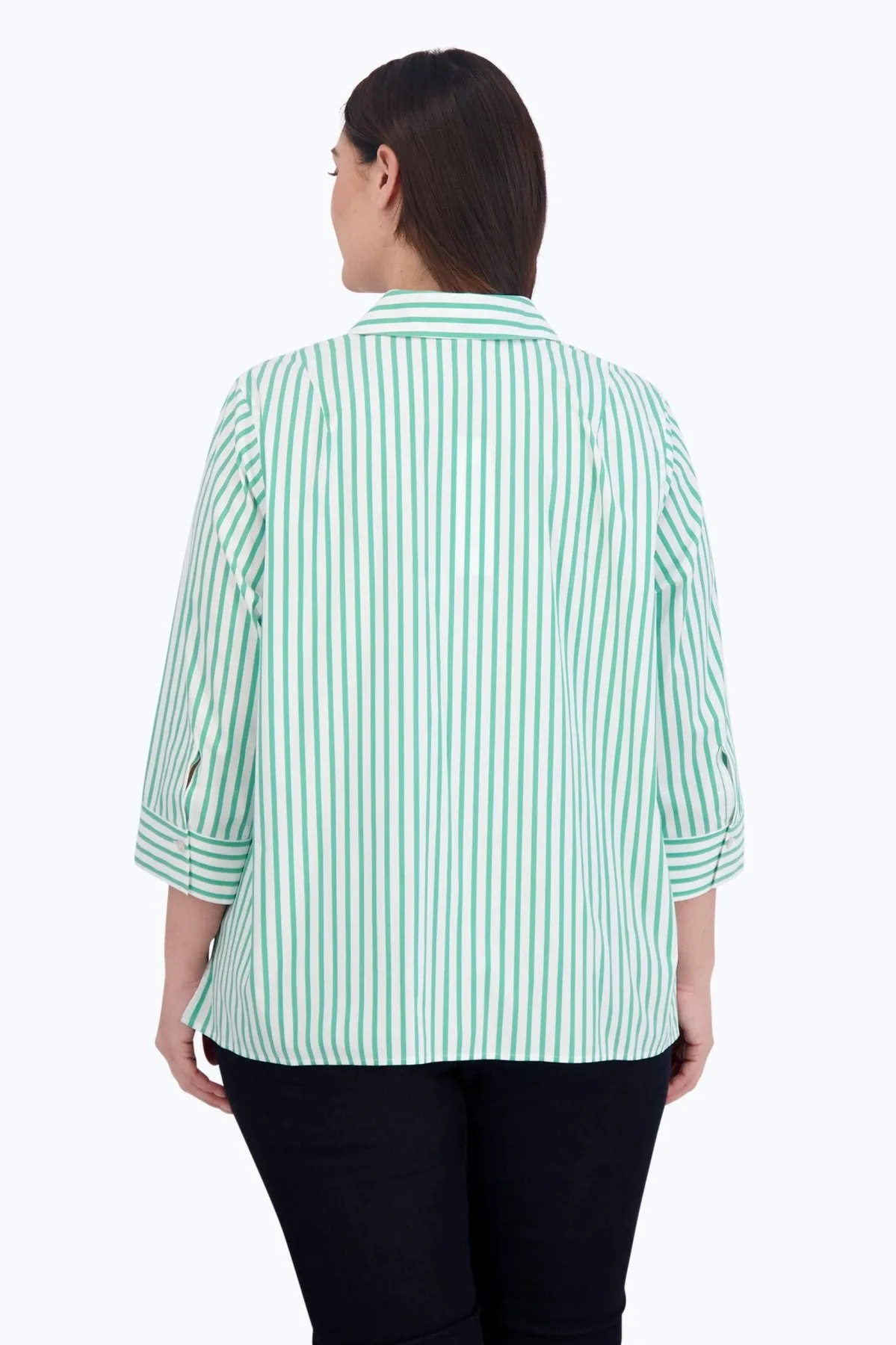 Sophia Plus Stretch No Iron Stripe Popover Shirt