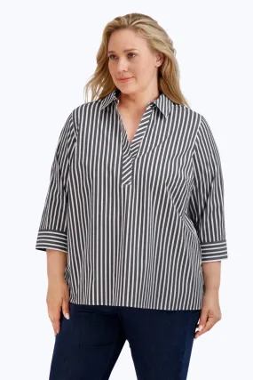 Sophia Plus Stretch No Iron Stripe Popover Shirt