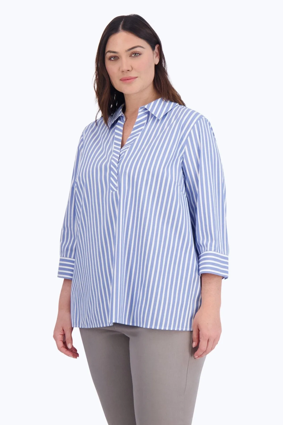 Sophia Plus Stretch No Iron Stripe Popover Shirt