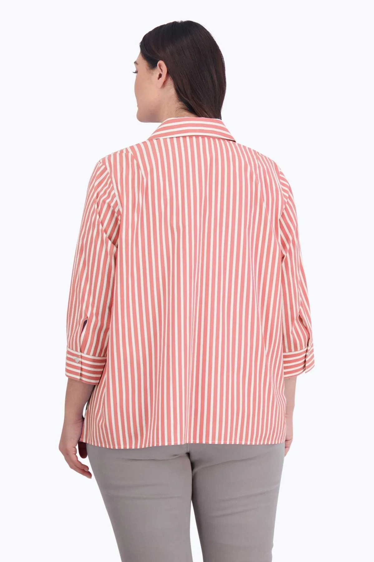 Sophia Plus Stretch No Iron Stripe Popover Shirt