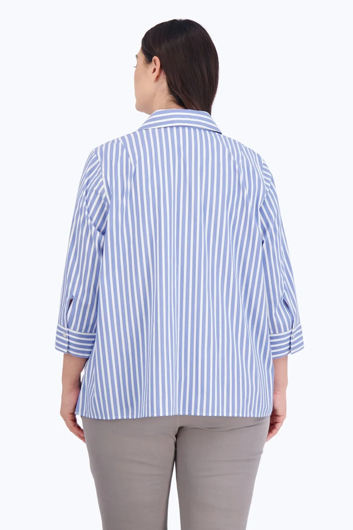 Sophia Plus Stretch No Iron Stripe Popover Shirt