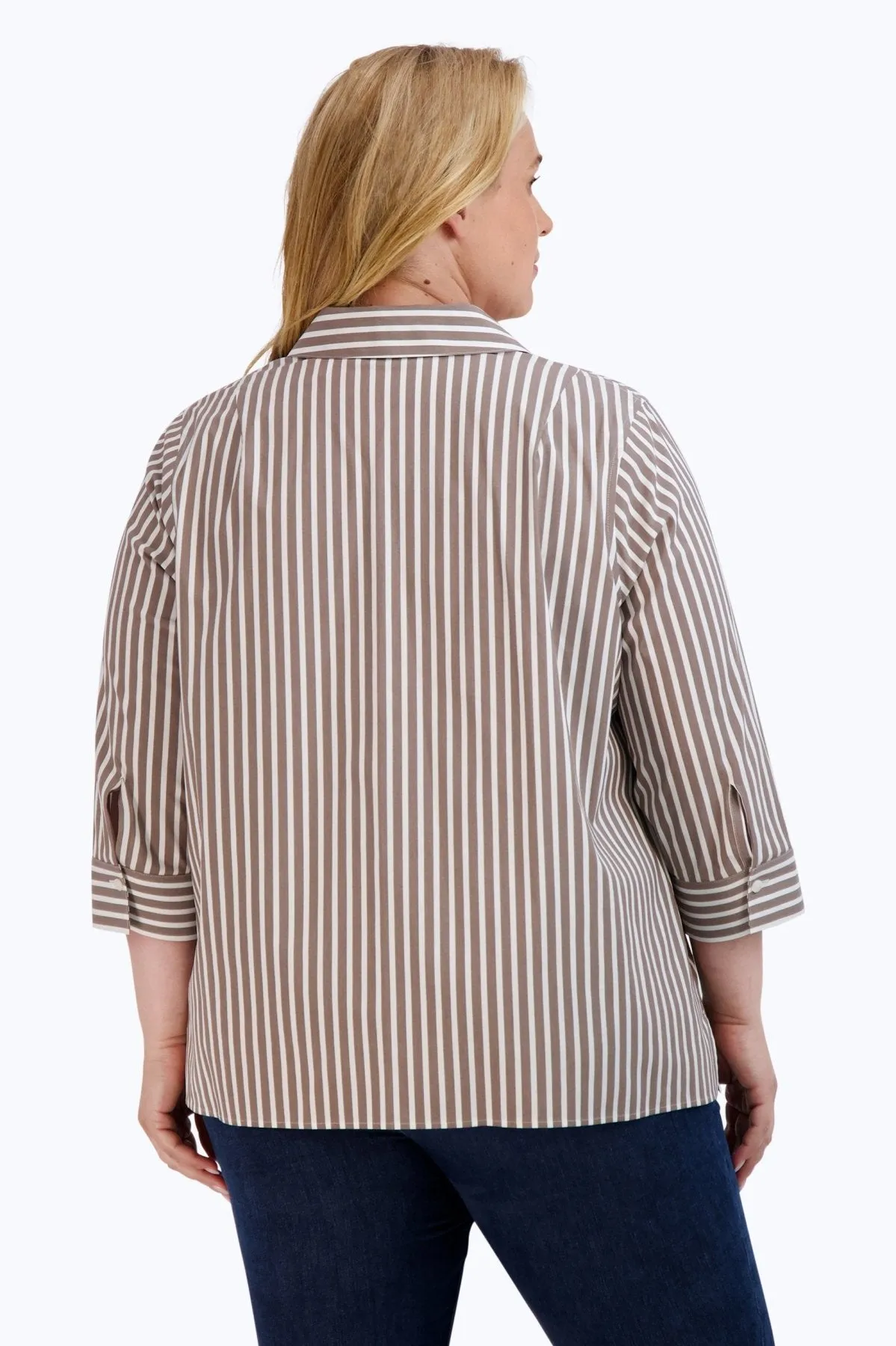 Sophia Plus Stretch No Iron Stripe Popover Shirt