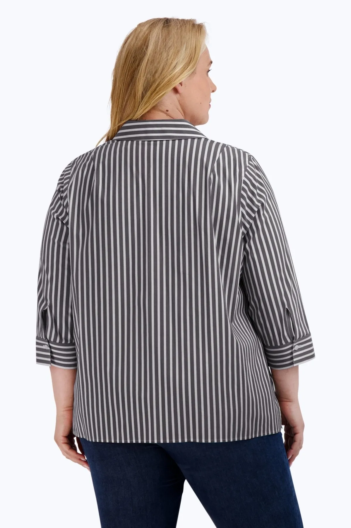 Sophia Plus Stretch No Iron Stripe Popover Shirt