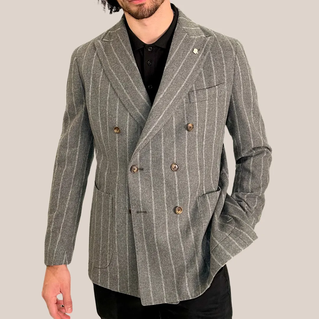 Stripe Patch Pocket Flannel Blazer - Grey