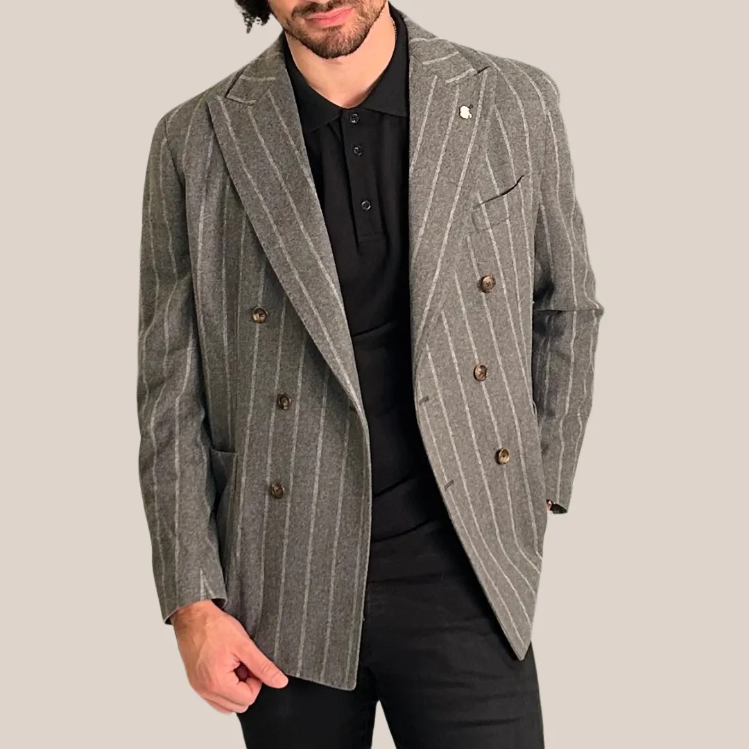 Stripe Patch Pocket Flannel Blazer - Grey