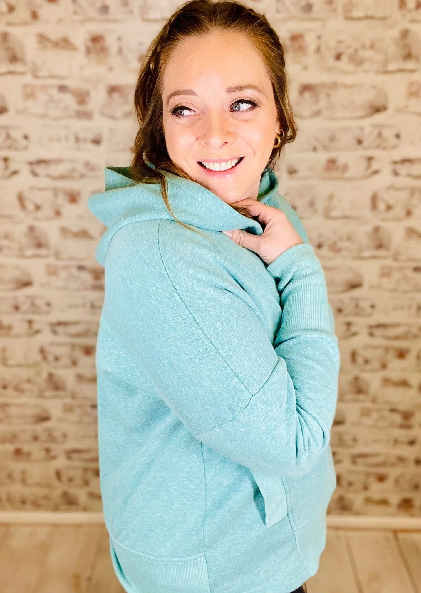 Teal Half Snap Hooded Pullover