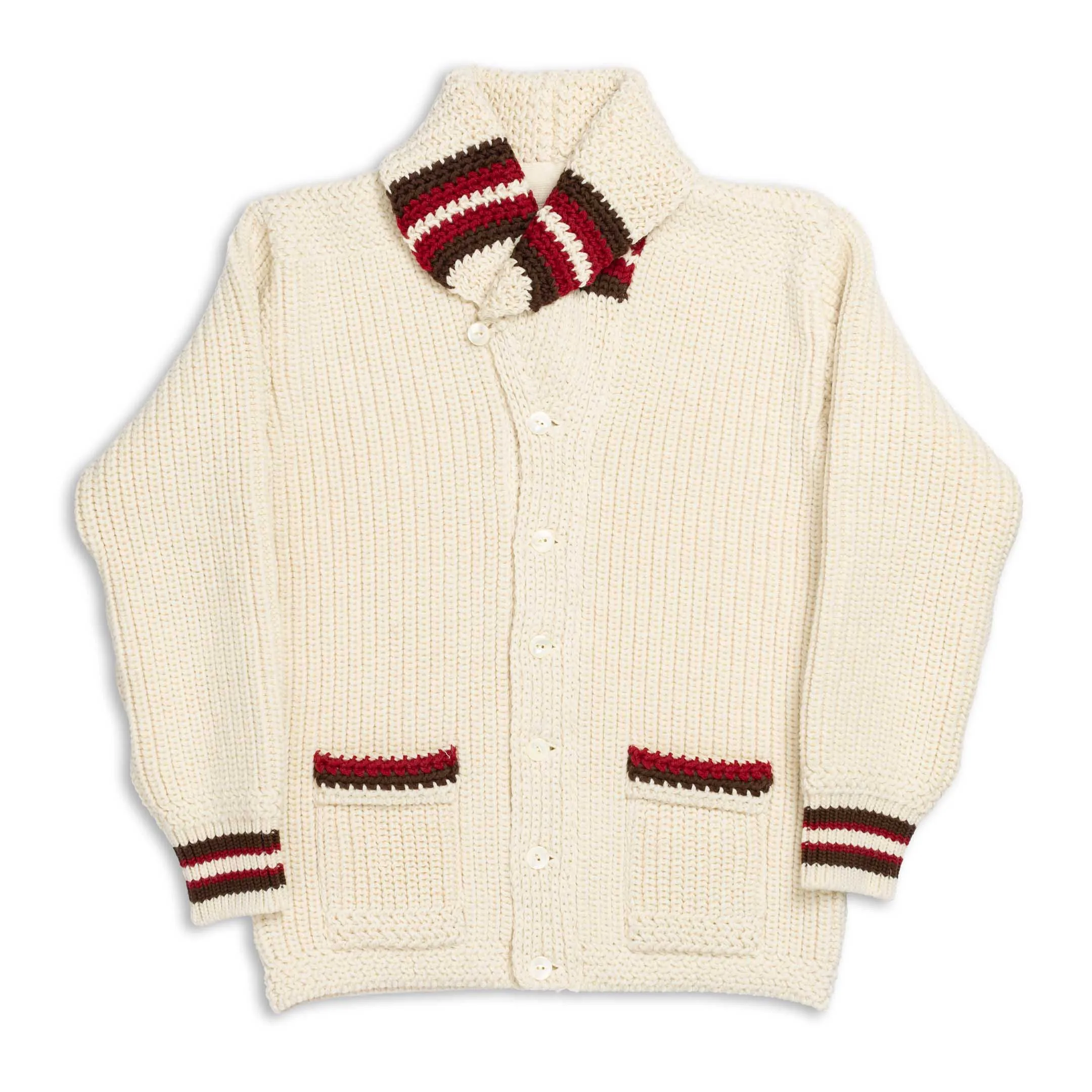 The Real McCoy's Striped Shawl Collar Cardigan Ecru