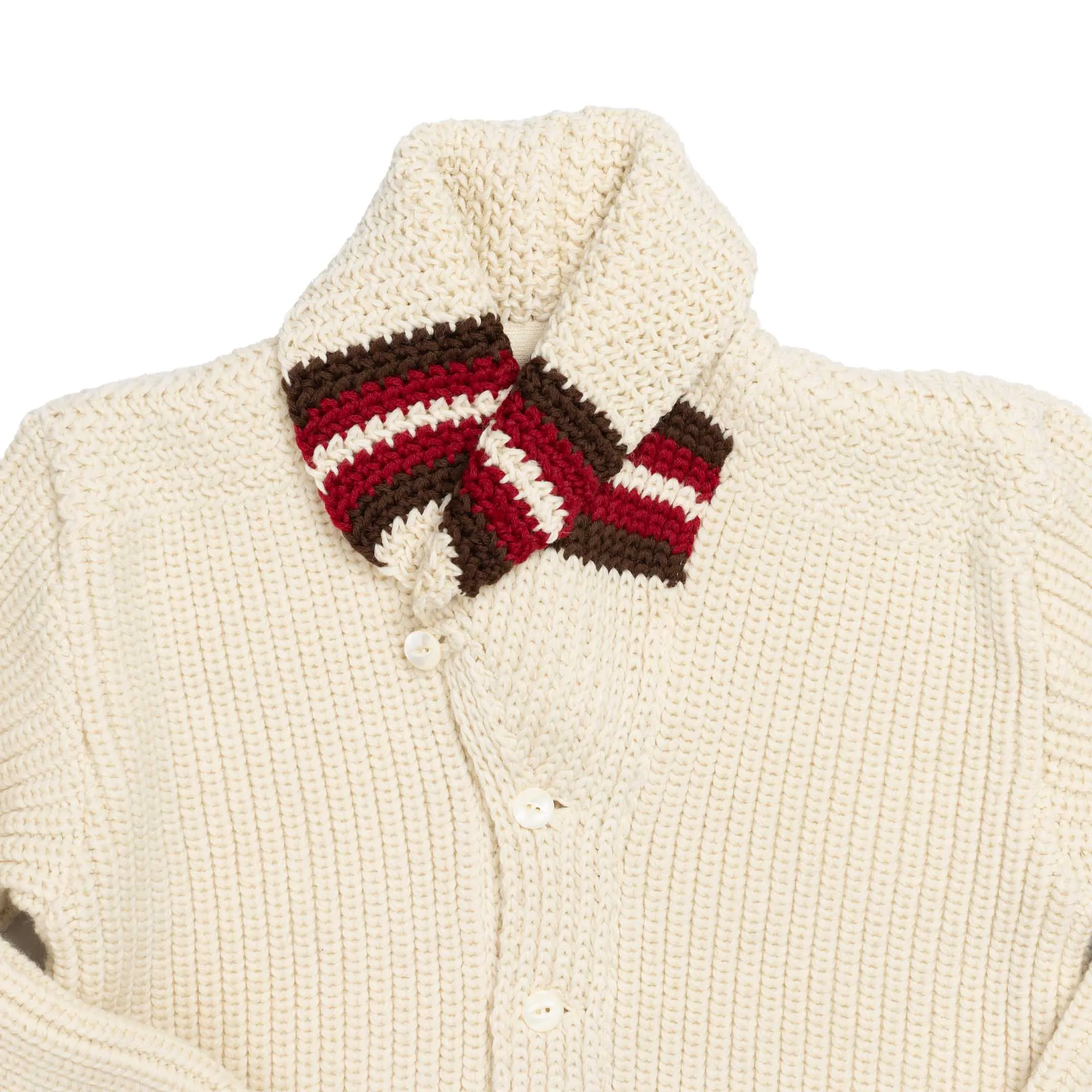 The Real McCoy's Striped Shawl Collar Cardigan Ecru