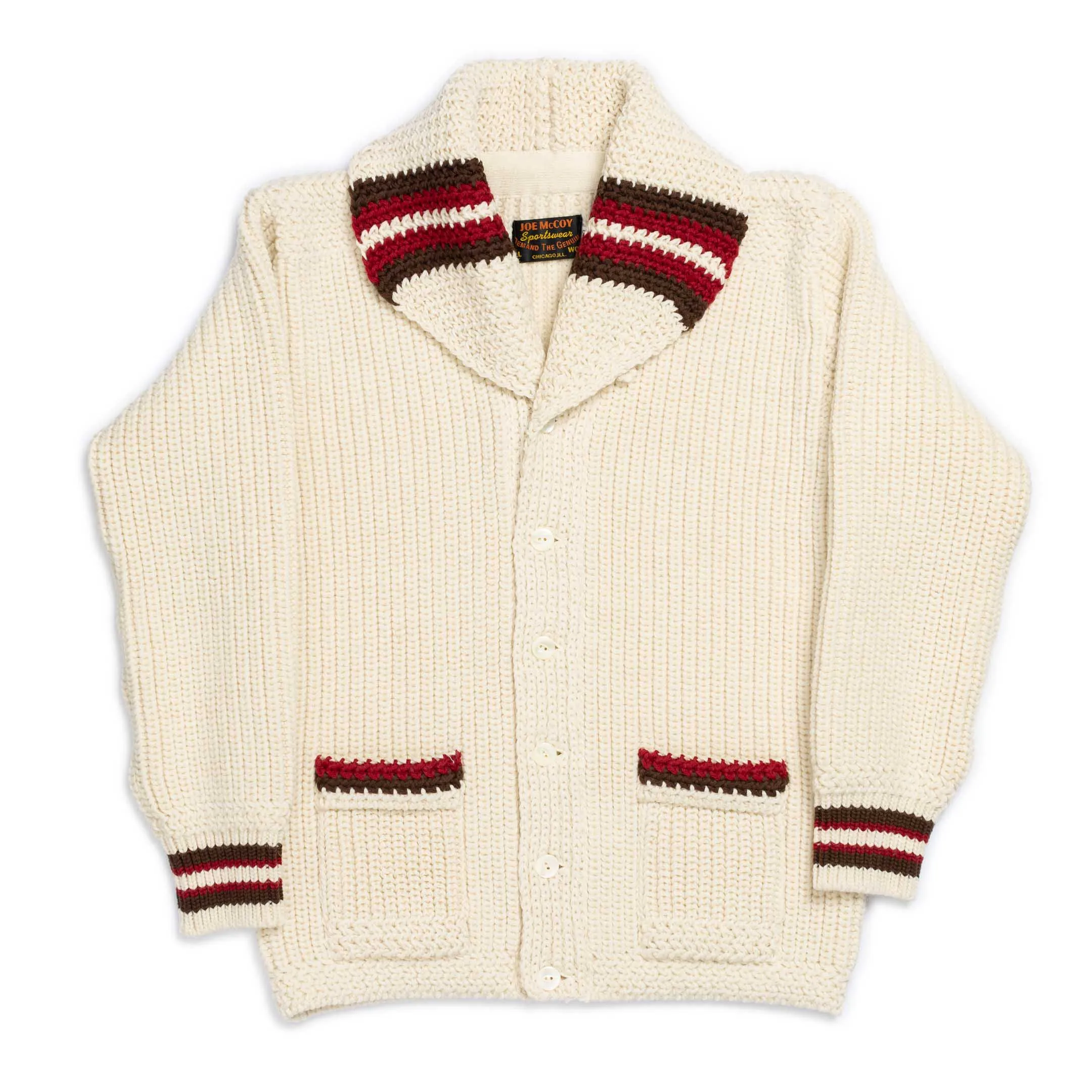 The Real McCoy's Striped Shawl Collar Cardigan Ecru