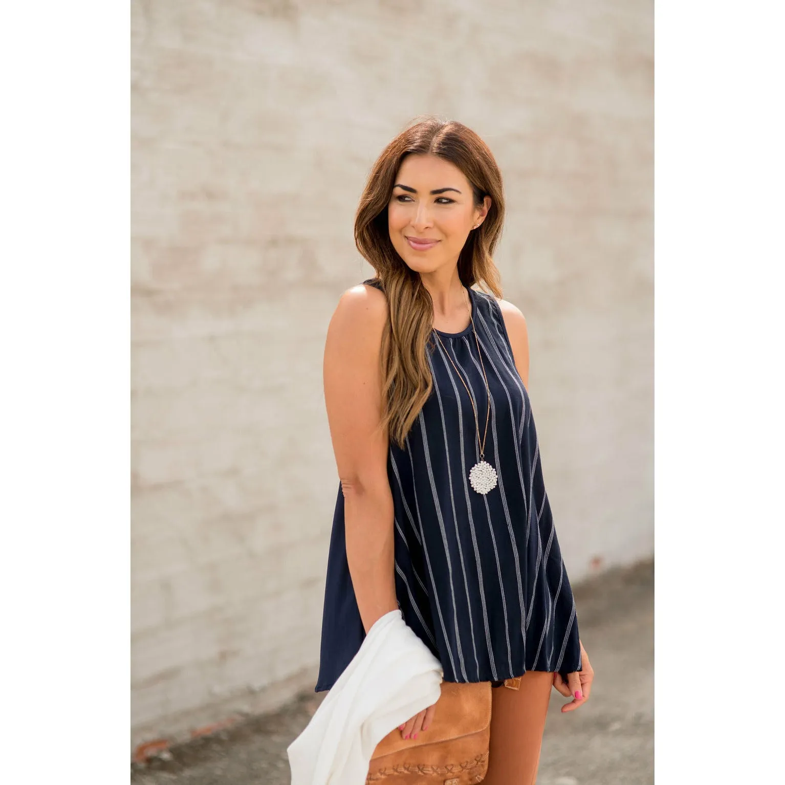 Vertical Striped Solid Back Tank