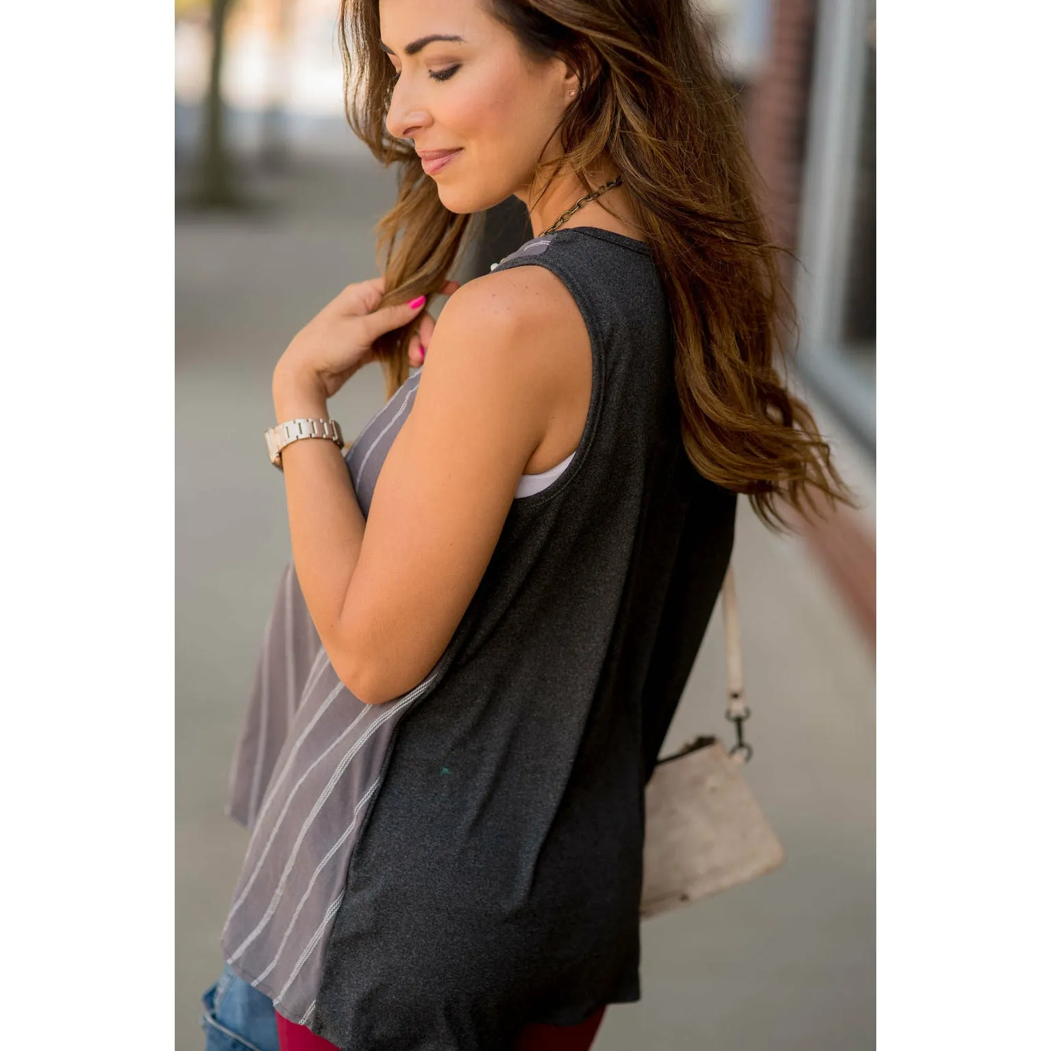 Vertical Striped Solid Back Tank