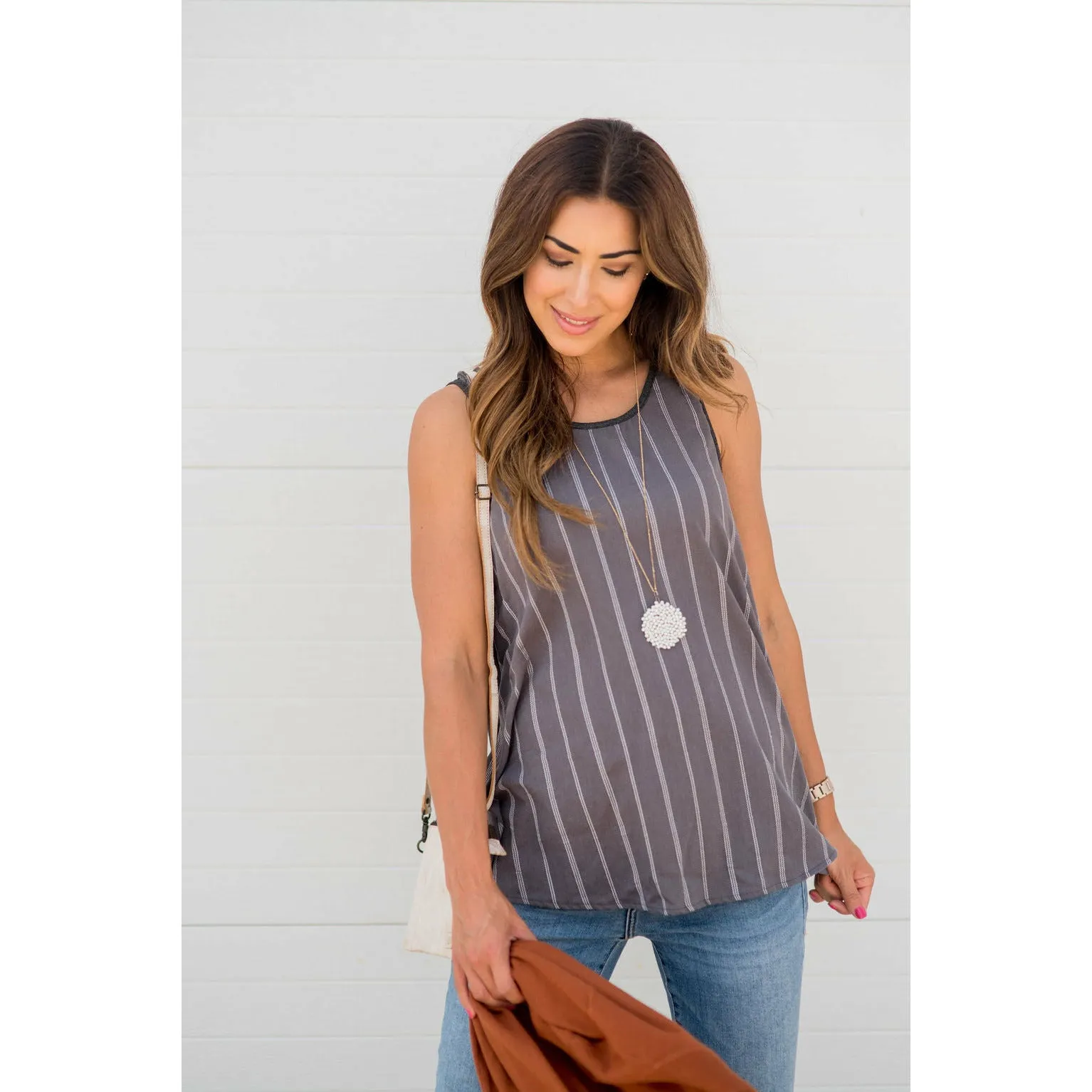 Vertical Striped Solid Back Tank