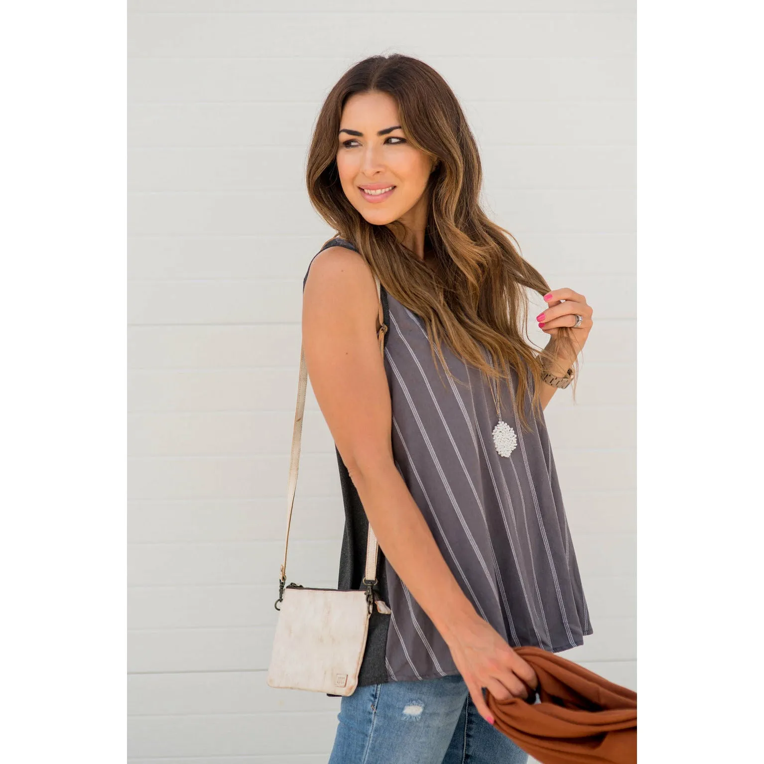 Vertical Striped Solid Back Tank