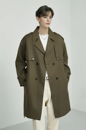 Vintage Oversized Double Breasted Mid Length Trench Coat with Belt