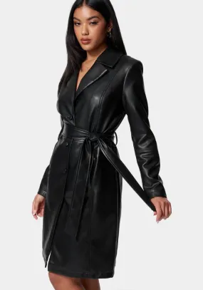 Women's Black Sheepskin Leather Trench Coat