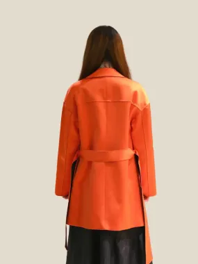 Women's Classic Orange Single-Breasted Solid Trench Coat | Ideal for Autumn/Winter