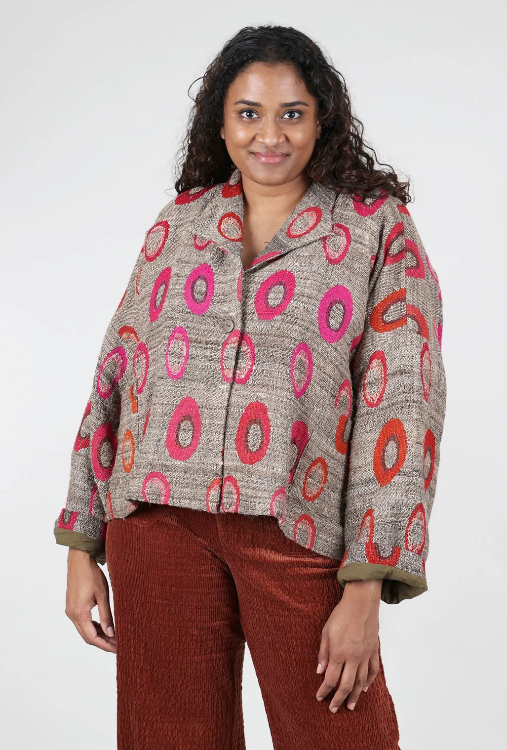 Wool Swing Annie Jacket, Khaki/Fuchsia