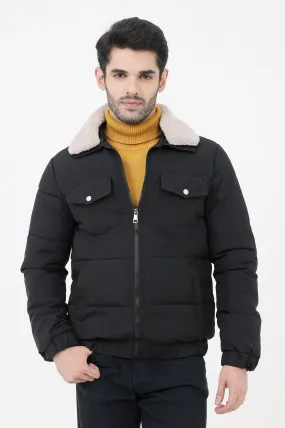 WOOLEN COLLAR PARACHUTE JACKET-BLACK